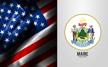 Seal of Maine, USA Flag, Maine emblem, Maine coat of arms, Maine badge, American flag, Maine, USA HD wallpaper