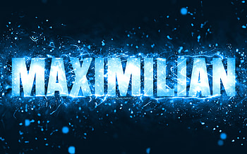 Happy Birtay Maximilian, , blue neon lights, Maximilian name, creative, Maximilian Happy Birtay, Maximilian Birtay, popular american male names, with Maximilian name, Maximilian HD wallpaper