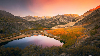 Eastern Sierras, California, hills, fall, trees, colors, landscape, sky, usa, lake HD wallpaper