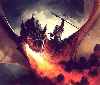 Art, Fire, Dragon, Horseman, Rider, Jason Chan HD wallpaper