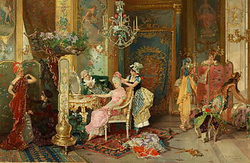 Boudoir, painting, art, pictura, palace room, ladies, girl, woman HD wallpaper