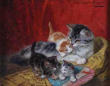 Cats, kitten, art, cat, pisica, painting, pictura, henriette ronner knip, red, luminos HD wallpaper