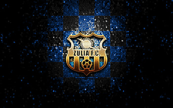 Zulia FC, glitter logo, La Liga FutVe, blue black checkered background, soccer, Venezuelan football club, Zulia FC logo, mosaic art, football, Venezuelan Primera Division, FC Zulia HD wallpaper
