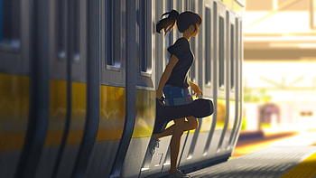 Anime Girl Getting Out Of Train , anime-girl, anime, artist, artwork, digital-art HD wallpaper