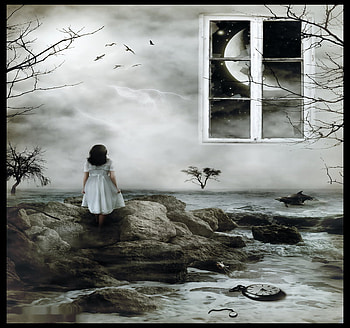 Waiting, gthic, abstract, moon, water HD wallpaper