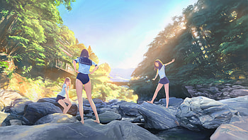 Swimsuit, Barefoot, Anime, Original, Nature, River, Skirt, Sunlight, Uniform HD wallpaper
