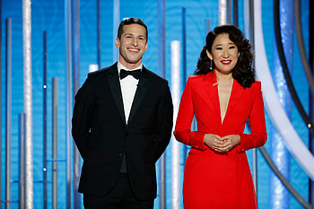 Sandra Oh, Andy Samberg, Golden Globes, flu shots HD wallpaper