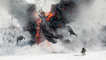 Dragon, smoke, warrior, art HD wallpaper