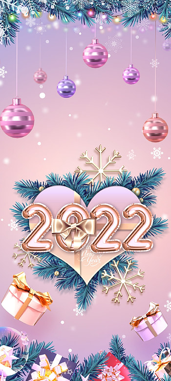 Pink 2022 New Year, gift, art, balls, festival, tree, heart HD phone wallpaper
