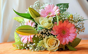 Flowers, Roses, Gerberas, Bouquet, Gypsophilus, Gipsophile HD wallpaper