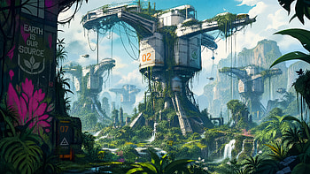 Sci‑Fi: Overgrown Sky Citadel, Sci Fi, Post Apocalyptic, Ruin, Futuristic City HD wallpaper