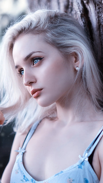 depth of field, mood, blue eyes, woman, model HD phone wallpaper