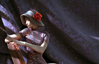 Oriental beauty, blue, sunshine, morning, art, girl, oriental, dress, beauty, woman, retro, Wcz123456, red, hat HD wallpaper