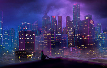 Neon Retro City HD wallpaper