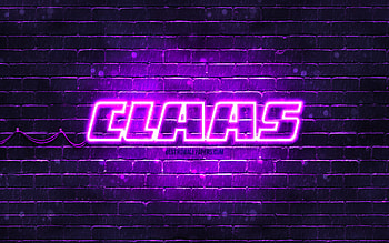 Claas violet logo, , violet brickwall, Claas logo, brands, Claas neon logo, Claas HD wallpaper