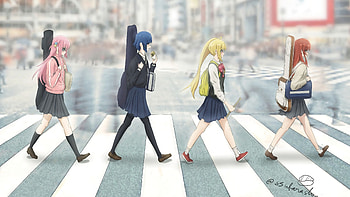 Bocchi the Rock! Featuring Ikuyo, Nijika, Ryou & Hitori Crossing, Ikuyo Kita, Nijika Ijichi, Ryou Yamada, Hitori Gotou, Anime, Bocchi the Rock! HD wallpaper
