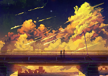 bridge, artwork, scenic, clouds, bridges, stars HD wallpaper