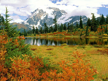 Nature, Autumn, Mountain, Lake, Park, Washington, Mount Shuksan HD wallpaper