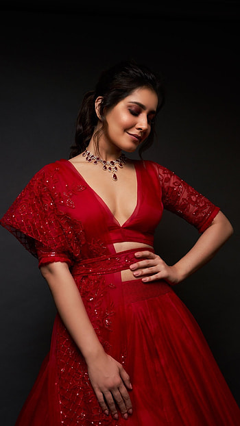 Raashi Khanna, Red Dress HD phone wallpaper