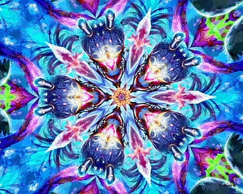 Abstract flower, blue, by cehenot, art, mandala, pink, painting, abstract, pictura, flower, green, texture HD wallpaper