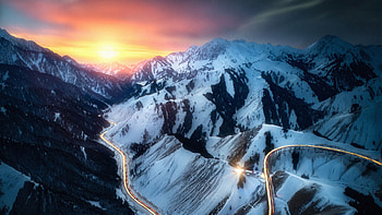 Road Snow Mountains Long Exposure , mountains, snow, long-exposure, road, nature HD wallpaper