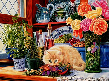 cats, beautiful, flowers, animals HD wallpaper