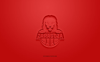 Basket Zaragoza, creative 3D logo, red background, Spanish basketball team, Liga ACB, Zaragoza, Spain, 3d art, basketball, Basket Zaragoza 3d logo HD wallpaper