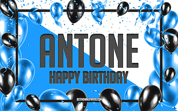 Happy Birtay Antone, Birtay Balloons Background, Antone, with names, Antone Happy Birtay, Blue Balloons Birtay Background, Antone Birtay HD wallpaper