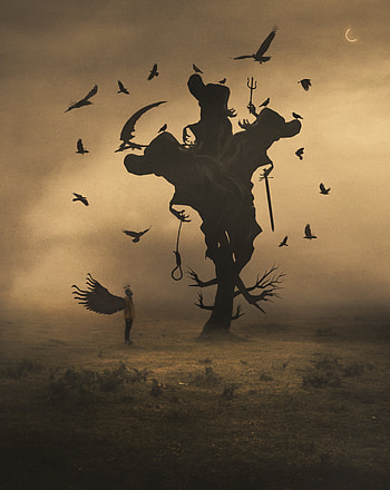 Dark world, atmosphere, sky, death, angel, demons, devils, moon, fallen, sad angel, fallen angel, Crow, darkworld, evil HD phone wallpaper
