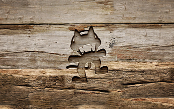 Monstercat wooden logo, , wooden backgrounds, canadian DJs, music stars, Monstercat logo, creative, wood carving, Monstercat HD wallpaper