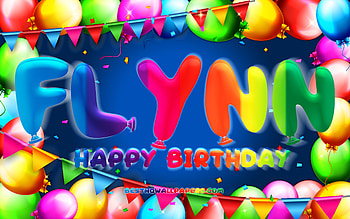 Happy Birtay Flynn, , colorful balloon frame, Flynn name, blue background, Flynn Happy Birtay, Flynn Birtay, popular american male names, Birtay concept, Flynn HD wallpaper