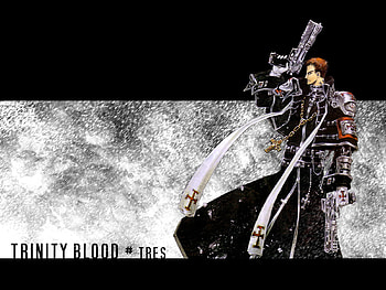 Trinity Blood, cyborg, tres iqus, white, black, gun, blood, vampire HD wallpaper