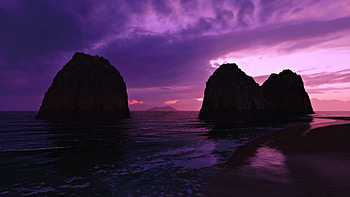 Rocks Sunlight Waves, rocks, sunlight, waves, purple, nature HD wallpaper