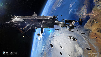 Galactic Frontier: Sci-Fi Space Station Orbiting Earth, Sci Fi, space station HD wallpaper