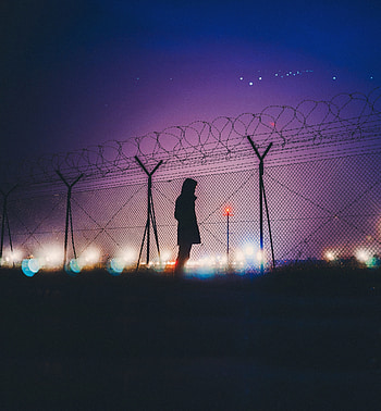 Night, lights, person, fence, silhouette HD phone wallpaper