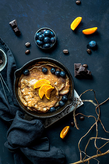 Fruits, Food, Chocolate, Bilberries, Berries, Pancakes, Fritter, Breakfast HD phone wallpaper