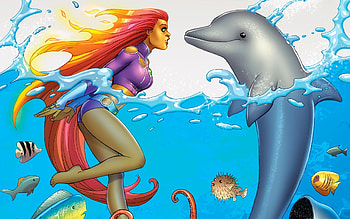 Starfire (Dc Comics), Teen Titans, Comics, Starfire, Barefoot, Dc Comics, Dolphin, Fish, Long Hair, Pufferfish, Red Hair, Water HD wallpaper