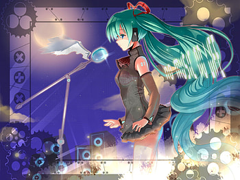 Miku, hatsune miku, moon, vocaloid, long hair, micro HD wallpaper