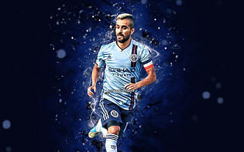 Maximiliano Moralez, , MLS, New York City FC, argentinian footballers, blue neon lights, soccer, football, Maximiliano Nicolas Moralez, neon lights, Maximiliano Moralez , Maximiliano Moralez New York City FC HD wallpaper