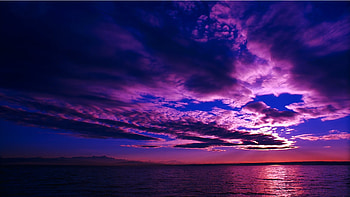 Purple Sunset, sea, purple, reflection, clouds, nature, sunset HD wallpaper