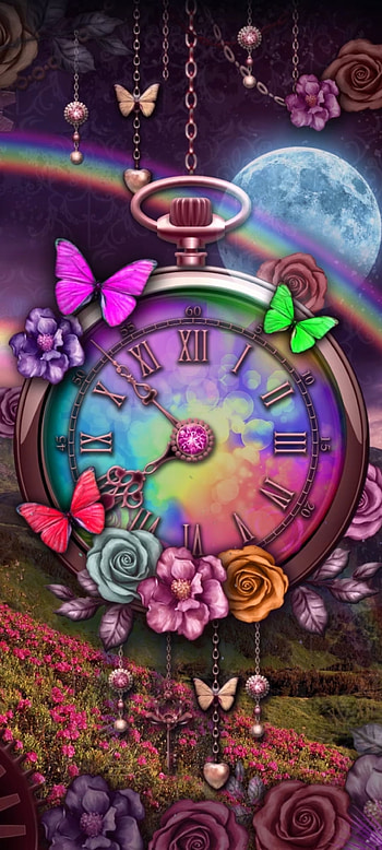 Rainbow night clock, Flower, art, pink, premium, Analog HD phone wallpaper
