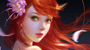 Beauty, frumusete, pink, fantasy, gorgeous, face, redhead, girl, superb, flower HD wallpaper