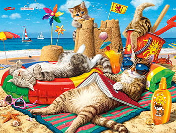 :D, summer, pisici, fantasy, art, cat, funny, vara, beach HD wallpaper