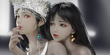 Girls, fantasy, jewel, earrings, frumusete, couple, girl, yidia HD wallpaper
