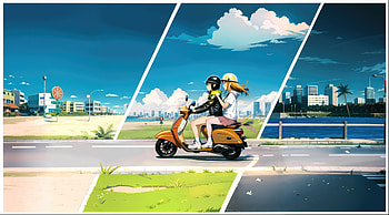 Anime Girls Exploring On Scooters, anime-girl, anime, artist, artwork, digital-art HD wallpaper
