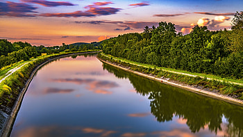 Nature, Rivers, Trees, Sunset, Turn HD wallpaper