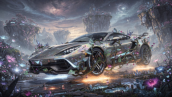 — Neon Hypercar Over Floating Isles, Supercar, Futuristic Car HD wallpaper