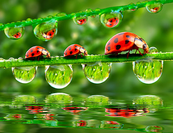 * Ladybugs and drops *, drops, ladybugs, nature, bugs HD wallpaper