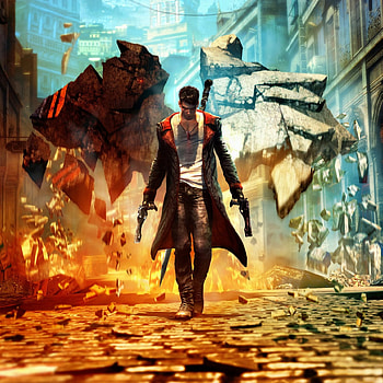 Dante walk Explode, style, sword, dante, dmc, adventure, action, video game, devil may cry, cool, gun, explode, fire HD wallpaper