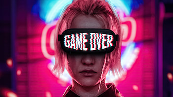 Game Over, Digital glitch, Neon lights, Futuristic HD wallpaper